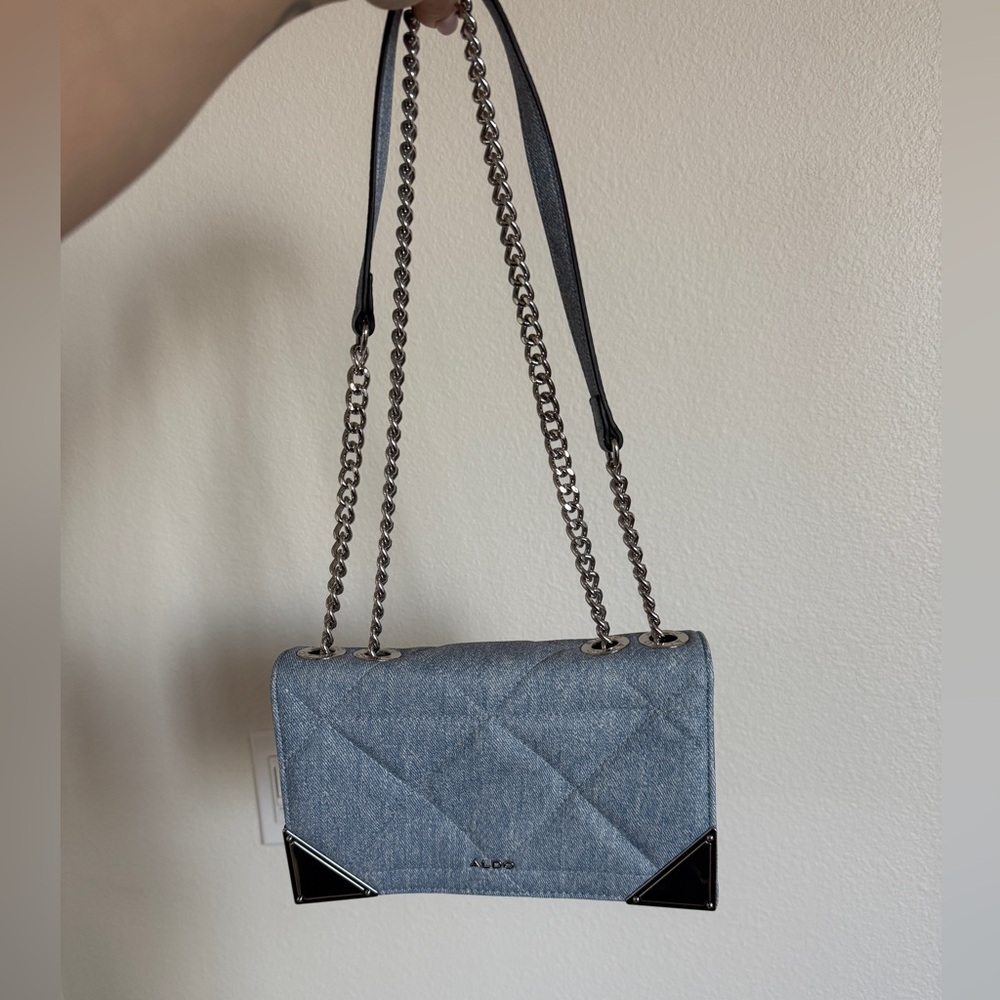 ALDO Denim Blue Crossbody Bag with Chain Strap